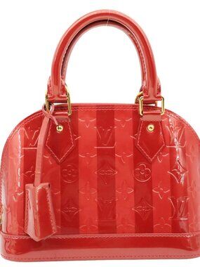 Louis Vuitton  Alma BB Monogram Rayures Vernis Satchel Bag Red